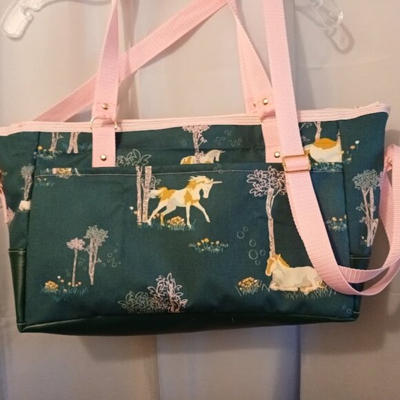 New Mystical Unicorn Sling Crossbody Purse Shoulder Large Green Pink Diaper Bag - Picture 2 of 11